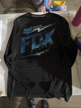Fox Black Long Sleeve Tee with Blue Graphic Logo